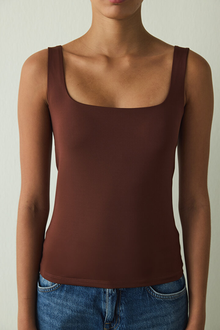 Cappuccino Square Neck Thick Strap Covered Bustier - 2