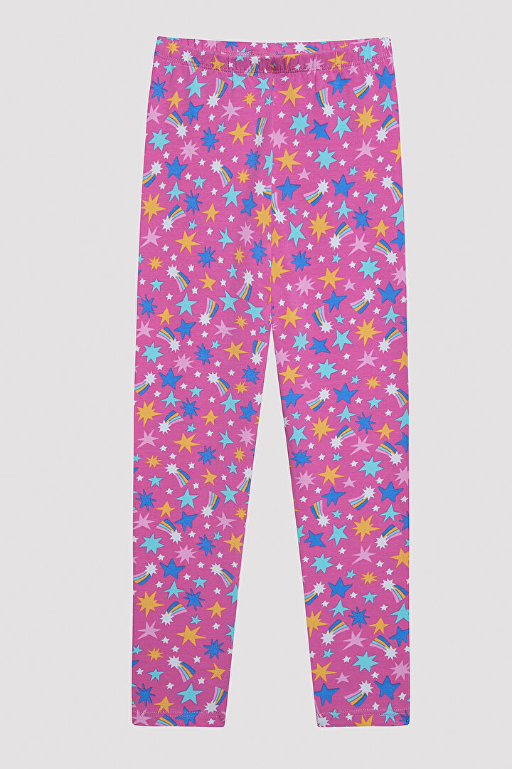 Girls Star Pink Leggings - 1