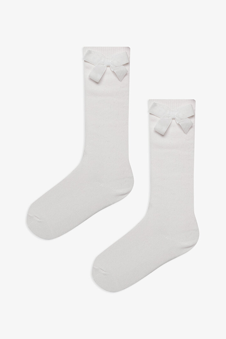 Girl White Ribbon Sock - 1