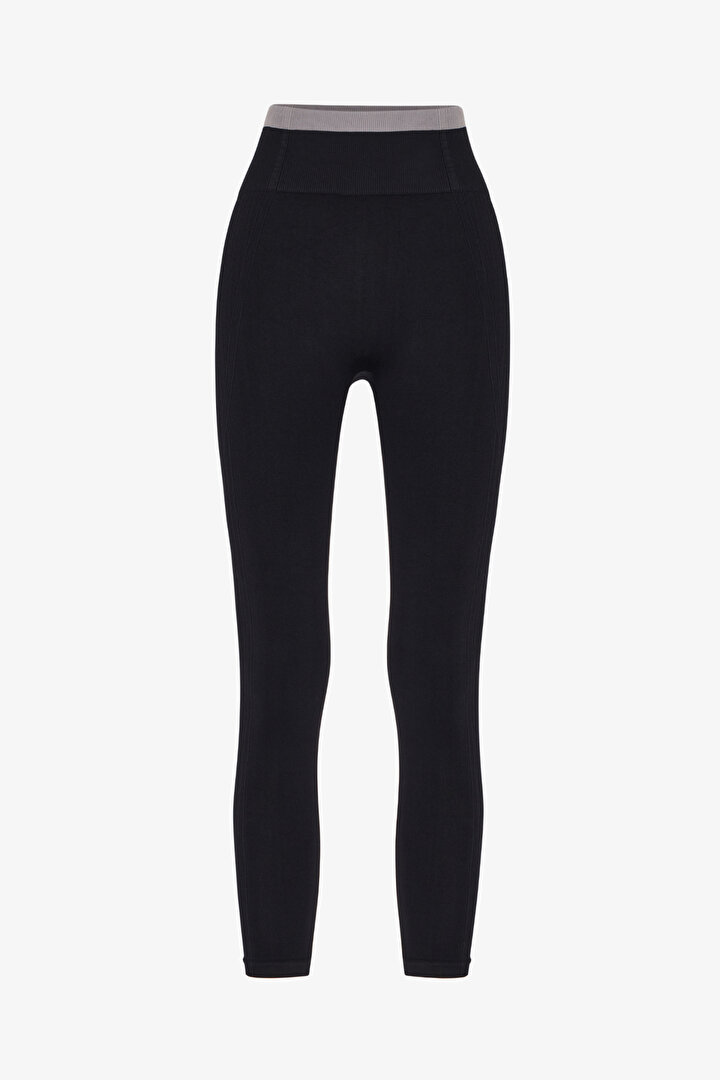 Siyah Line Waist Dikişsiz Tayt - 1