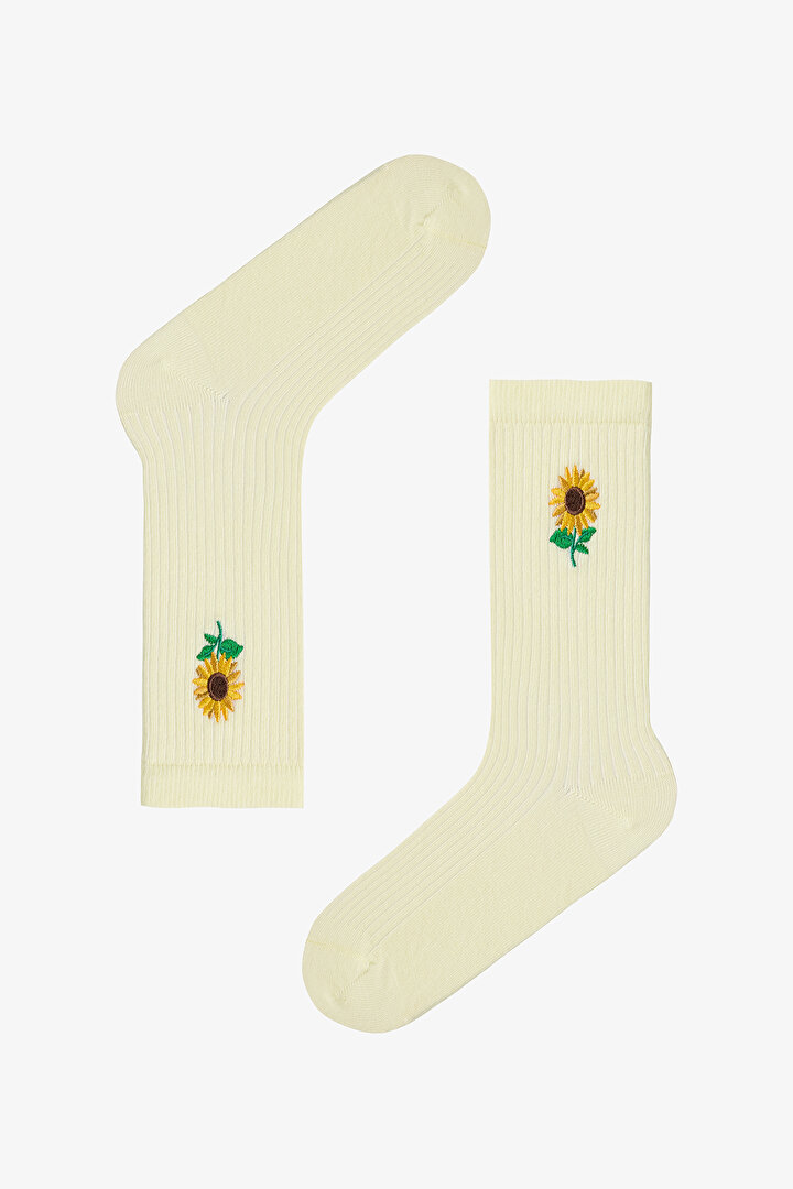 Sarı - Multi Yellow Daisy 2'li Soket Çorap - 2