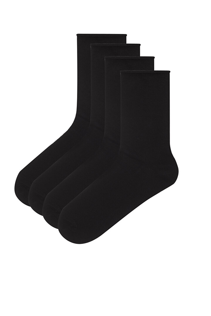 Black Simple 4in1 Socked Socks - 1
