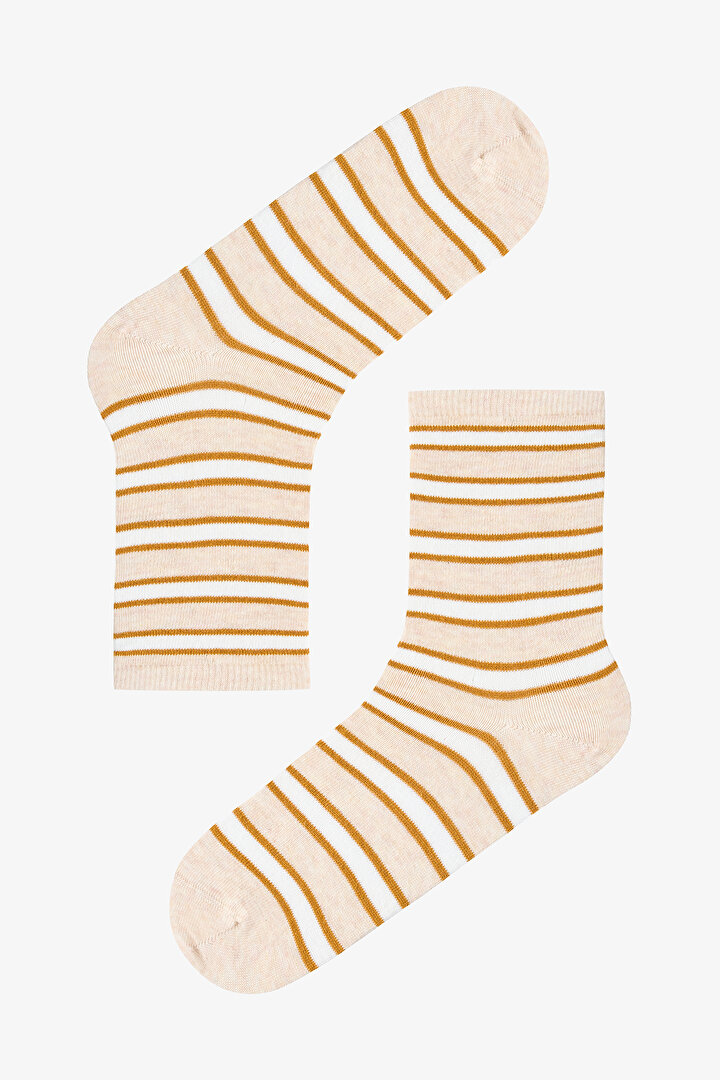 5 Çift Pamuklu Karışık Çizgi Desenli Soket Çorap - 2