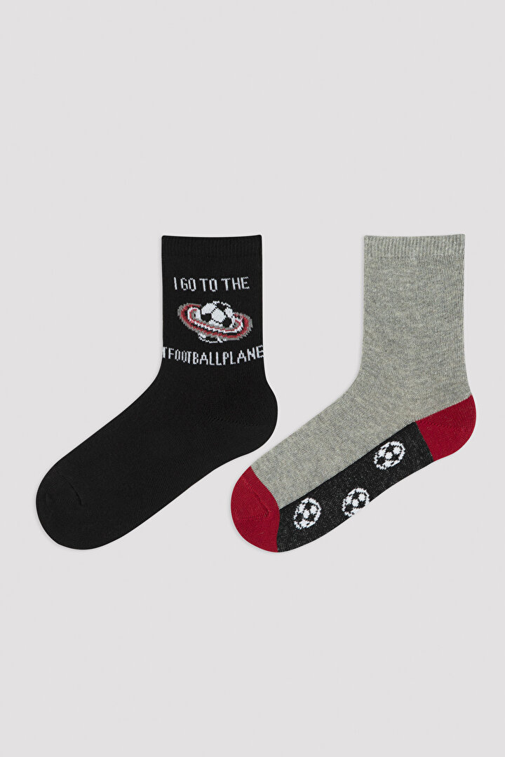 Çok Renkli Boys Football 2li Soket Çorabı - 1