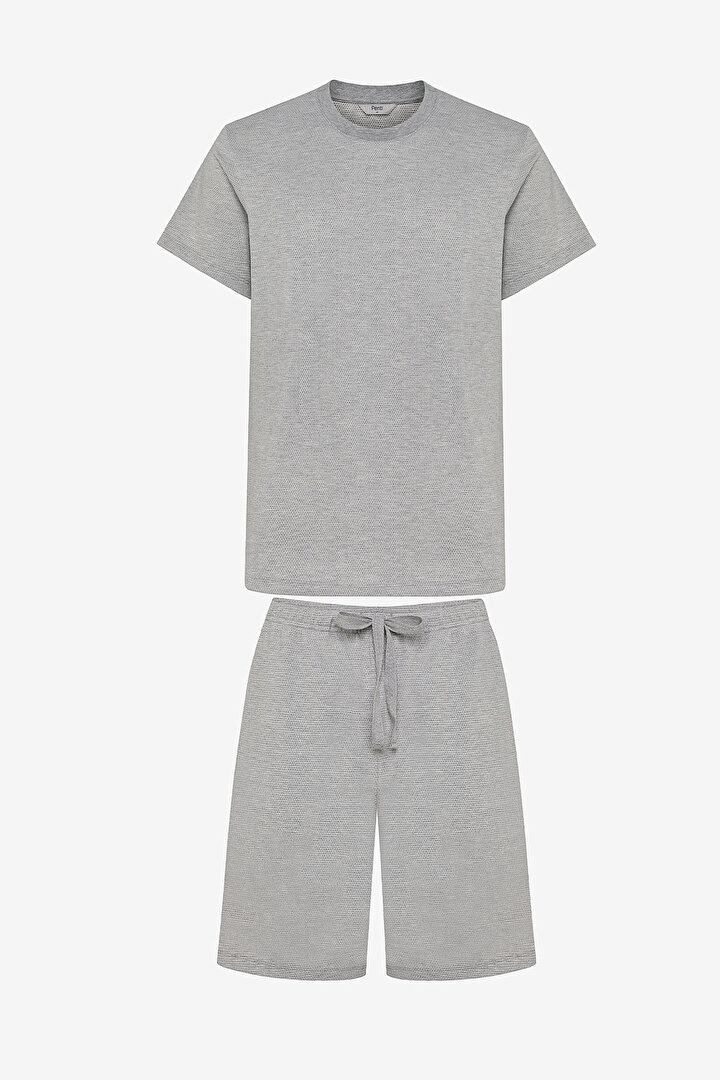 Basic Gray Şortlu Pijama Takımı - 1