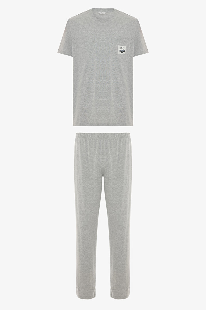 Gri Melanj Erkek Kısa Kollu Pijama Takımı - 1