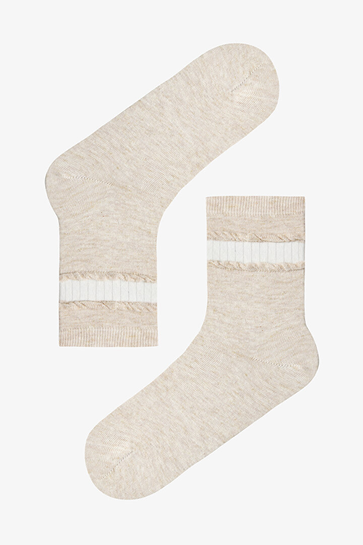 Bej Melanj Shiny Twist 2'li Soket Çorap - 2