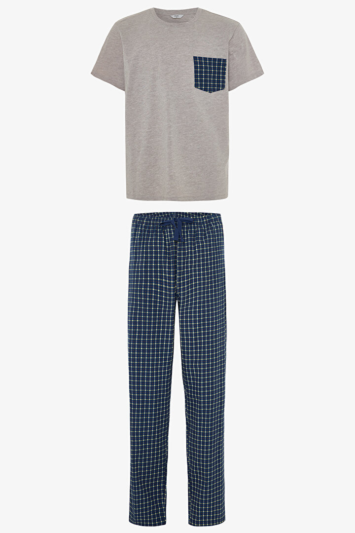 Erkek Western Slogan Baskılı Kısa Kollu Pamuklu Pijama Takımı - 1