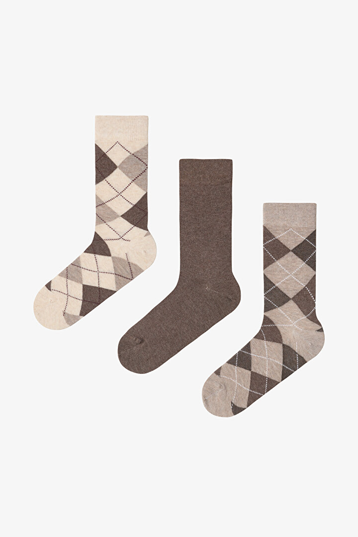 Çok Renkli Erkek Diamond 3lü Soket Çorap - 1