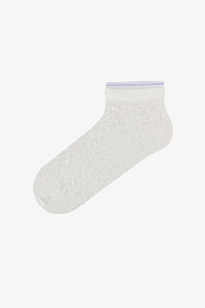 3 Çift Burun Dikişsiz Pamuklu Kendinden Desenli Bilek Detaylı Patik Çorap - 2