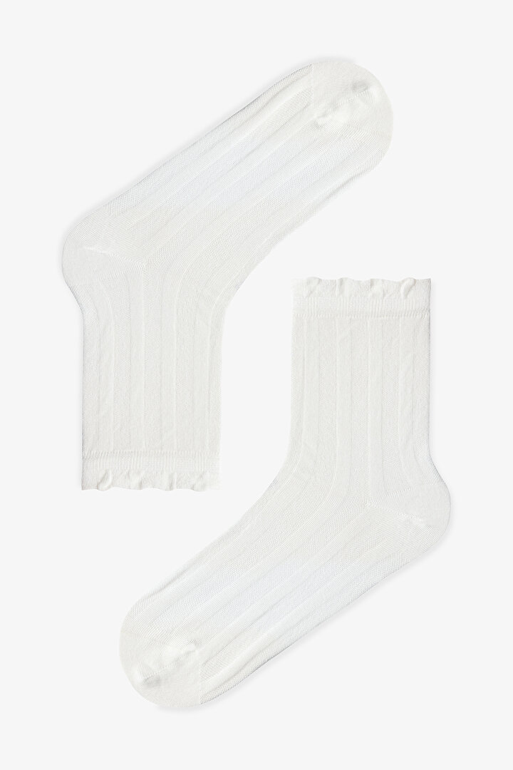 Siyah Beyaz Ruffle Mesh 2'li Soket Çorap - 2