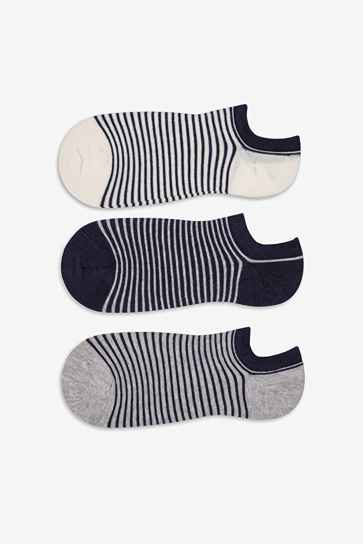 Erkek Dense Stripe Çok Renkli 3lü Sneaker Socks - 1