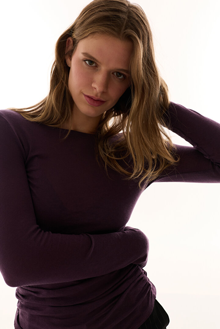 Dark Purple Boat Neck Cashmere Top - 1