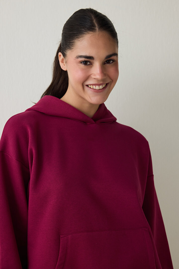 Purple Hooded Oversize Sweatshirt - 1