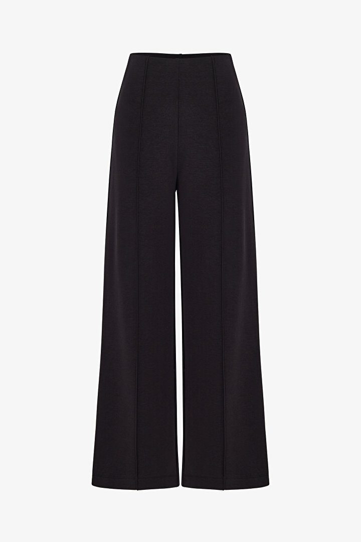Black Ribbed High-Waisted Wide-Leg Pants - 1