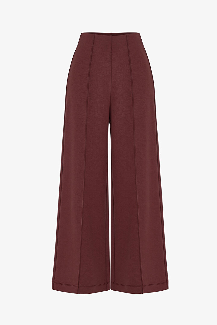 Brown Ribbed High-Waisted Wide-Leg Pants - 1