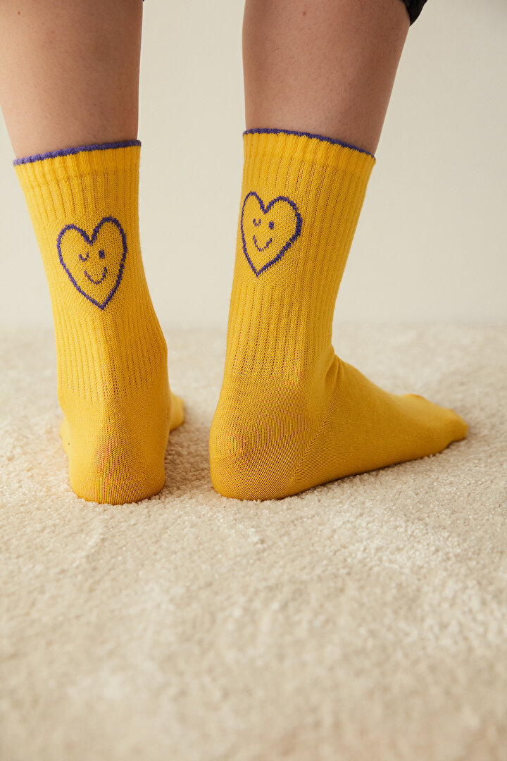 Pembe - Sarı Sun Heart 2li Soket Çorap - 1