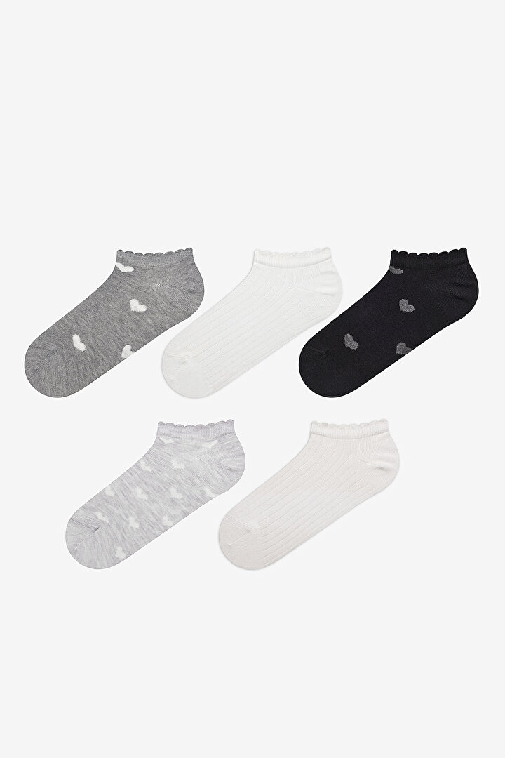 Mini Frill Heart 5in1 White Black Grey Liner Socks - 1