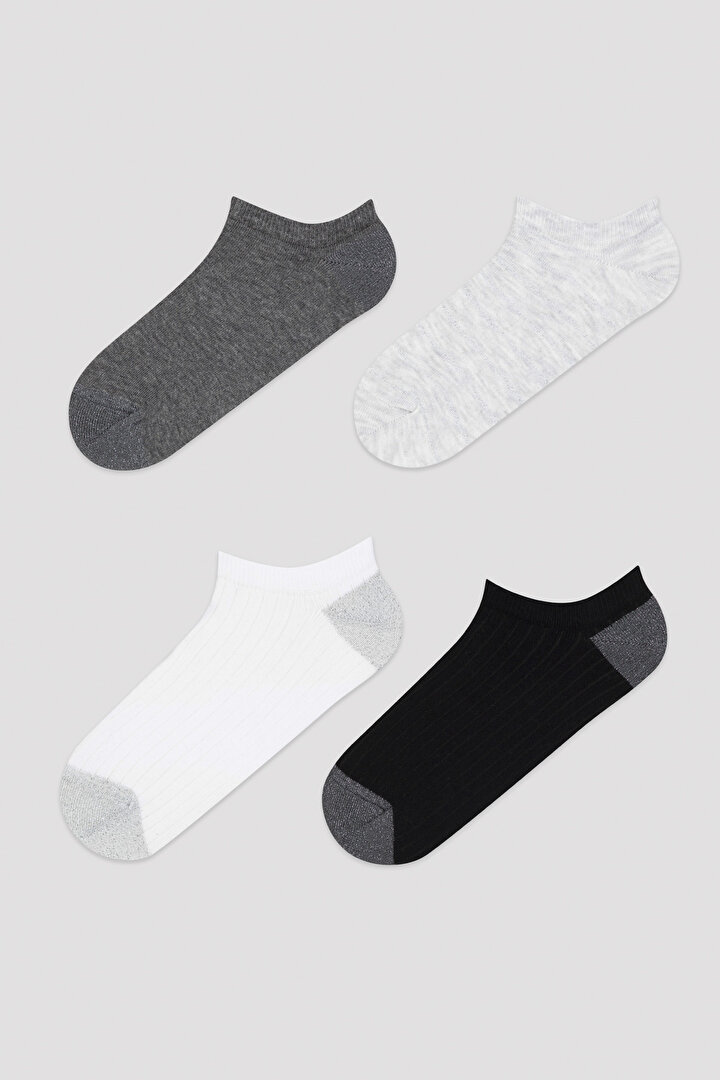 Siyah Beyaz Gri 4'lü Patik Çorap - 1