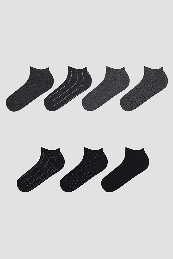 Erkek 7li Siyah-Gri Patik Çorap - 1