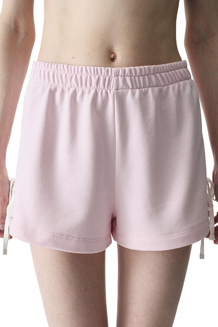 Açık Pembe Kurdele Detaylı Lastik Belli Şort - 2