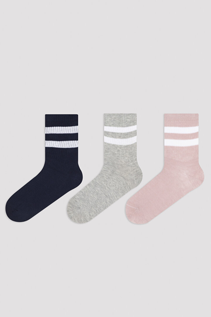 Multi Colour Soft Stripe 3in1 Socket Socks - 1