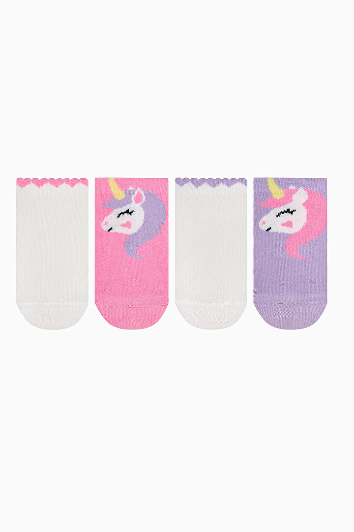 Kız Çocuk Sweet Unicorn Çok Renkli 4lü Patik Çorap - 1