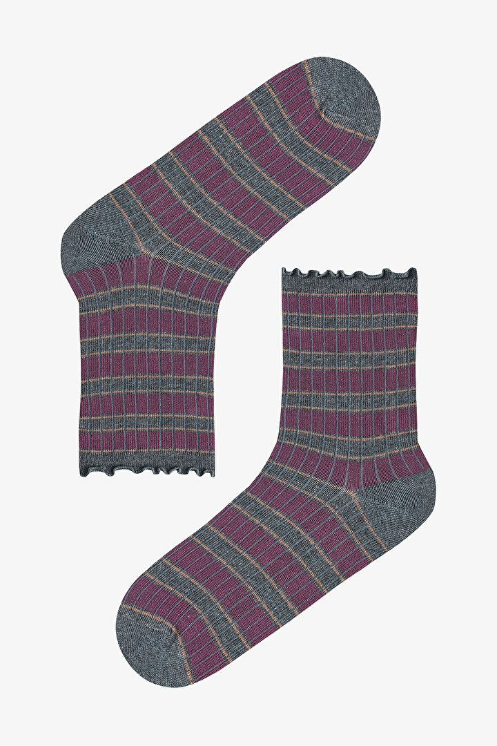 Kahve Lacivert Ruffled Stripe 3lü Soket Çorap - 2