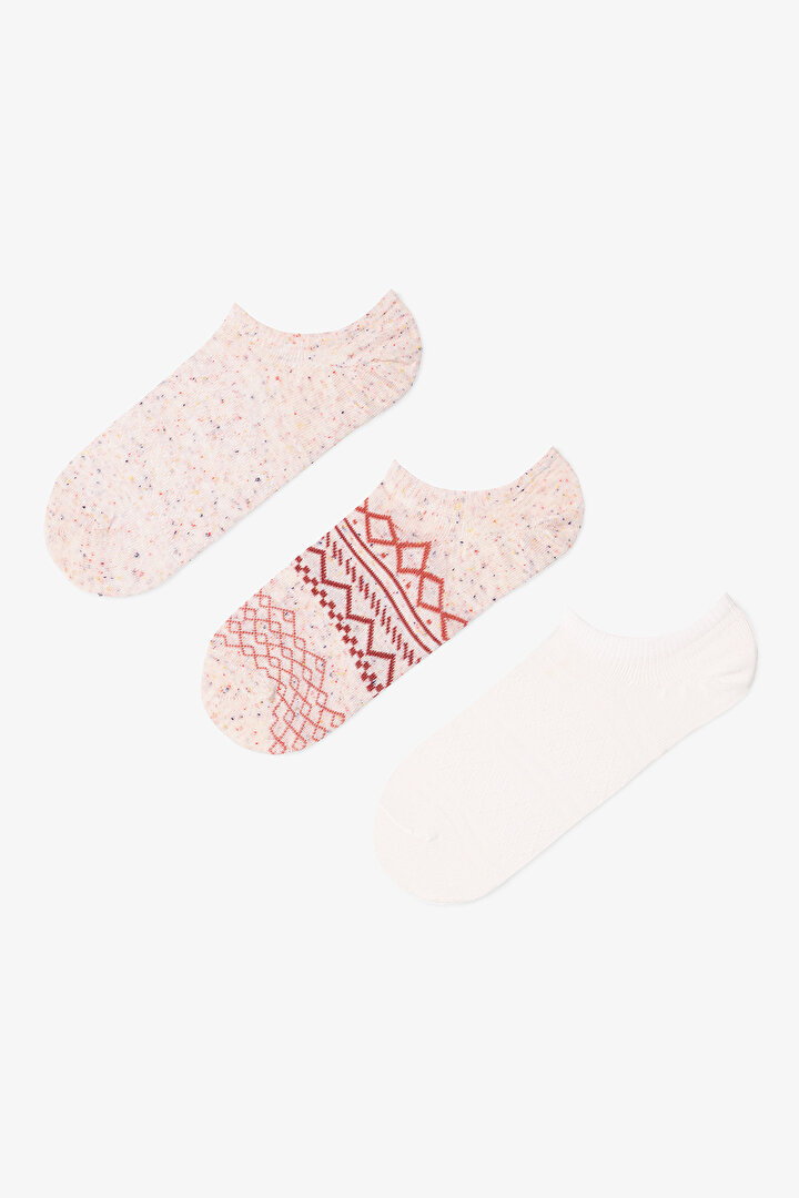 3 Çift Pamuklu Retro Desenli Sneaker Çorap - 1