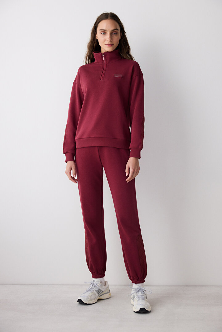 Bordo Yarım Fermuarlı Maura Sweatshirt - Saude Koleksiyonu  - 2