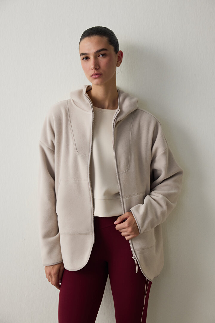 Bej Termal Etkili Oversize (Bol Kesim) Polar Ceket - 1