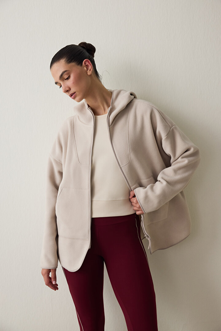 Bej Termal Etkili Oversize (Bol Kesim) Polar Ceket - 2