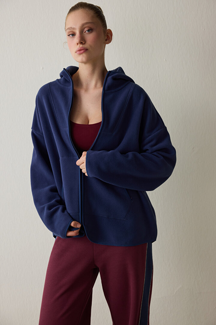 İndigo Termal Etkili Oversize (Bol Kesim) Polar Ceket - 2