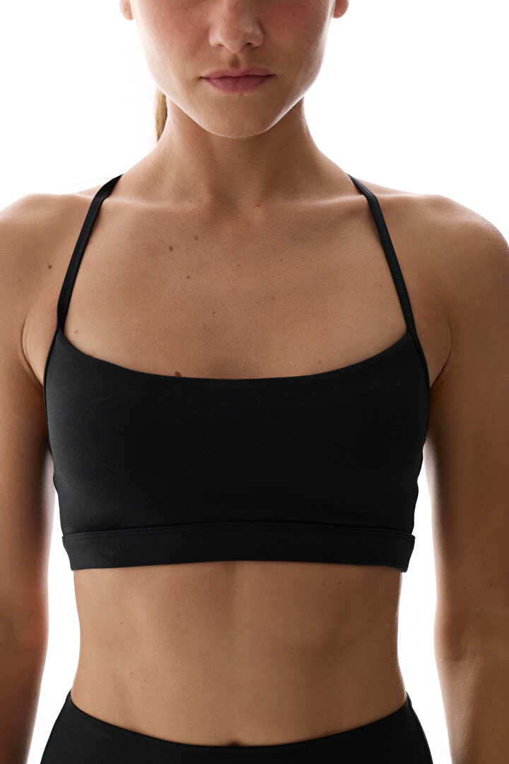 LYCRA Siyah Cream Hafif Destek Çıkarılabilir Pedli Racerback Spor Sütyeni - 2