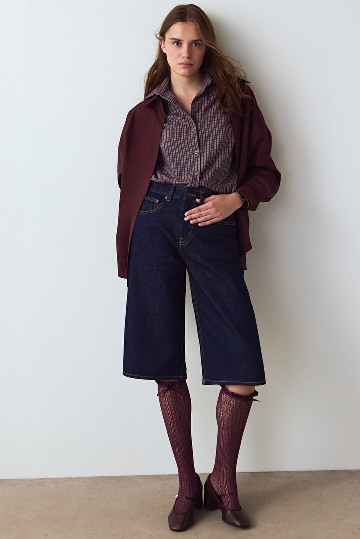 Mürdüm Fiyonk Detaylı Kurdela Desenli File Pantolon Çorabı - 1