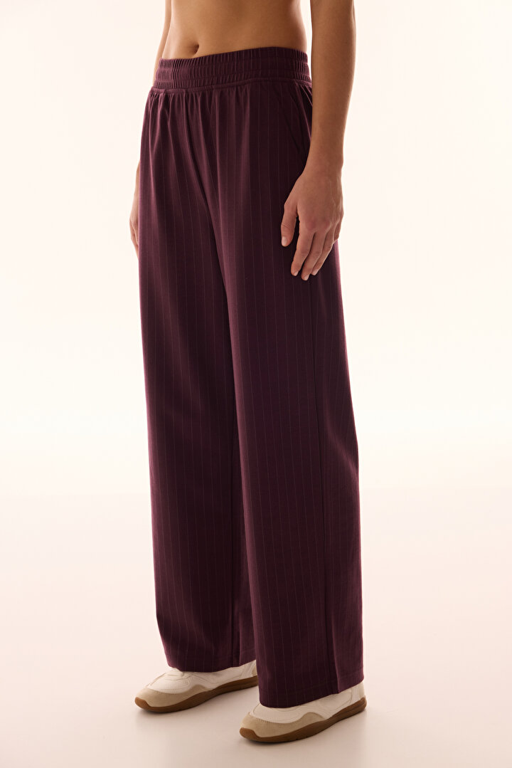 Burgundy Striped Chic Pants - 1