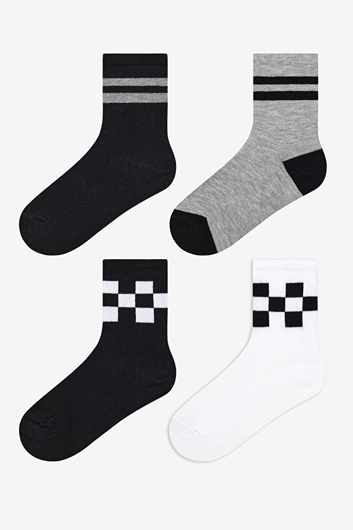 Boys Checkers And Lines 4in1 Multi Colour Socket Socks - 1