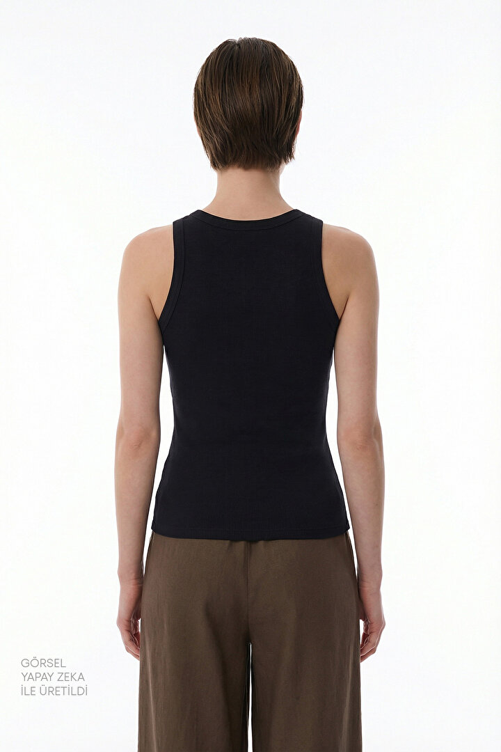 Black Halter Neck Cotton Tank Top - 2