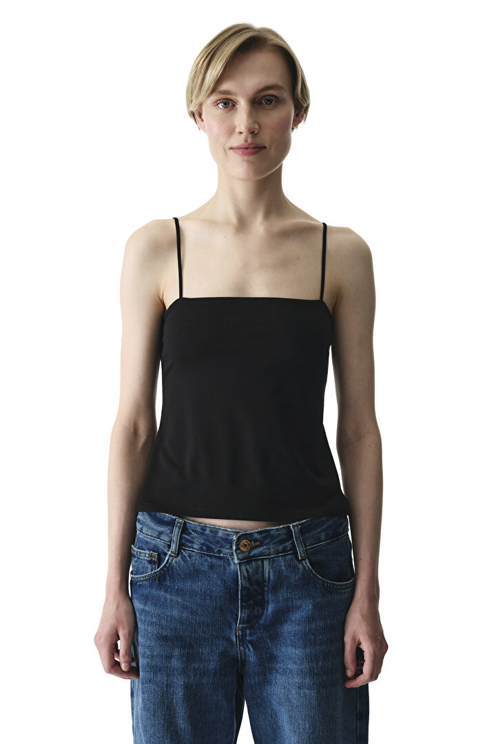 Black Strappy Modal Cotton Tank Top - 1