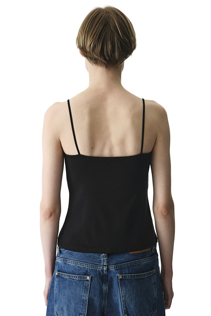 Black Strappy Modal Cotton Tank Top - 2
