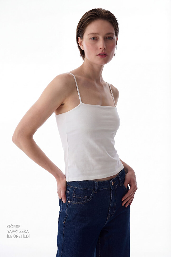 White Strappy Modal Cotton Tank Top - 1