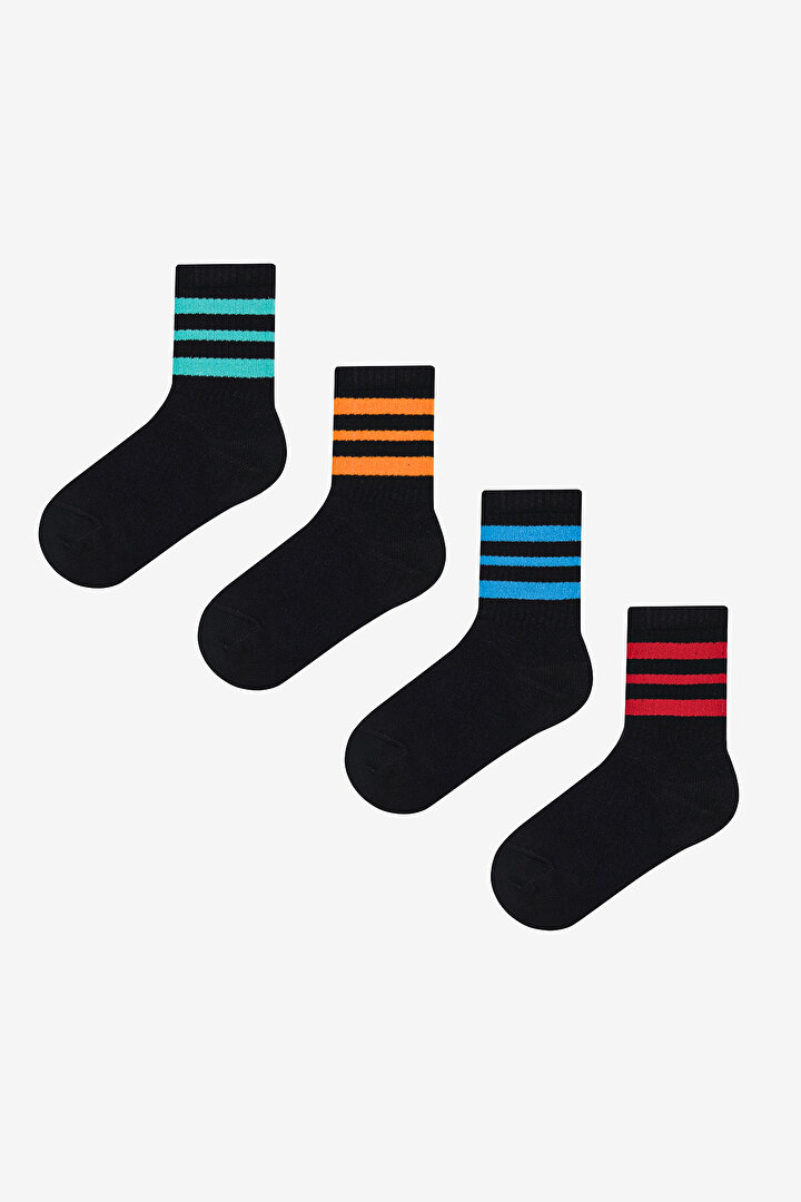 Boys Stripe On 4in1 Black Tennis Socket Socks - 1