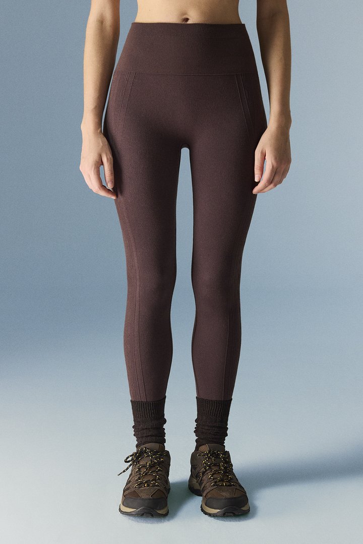 Brown Base Layer Cable Knit Seamless Leggings - 2