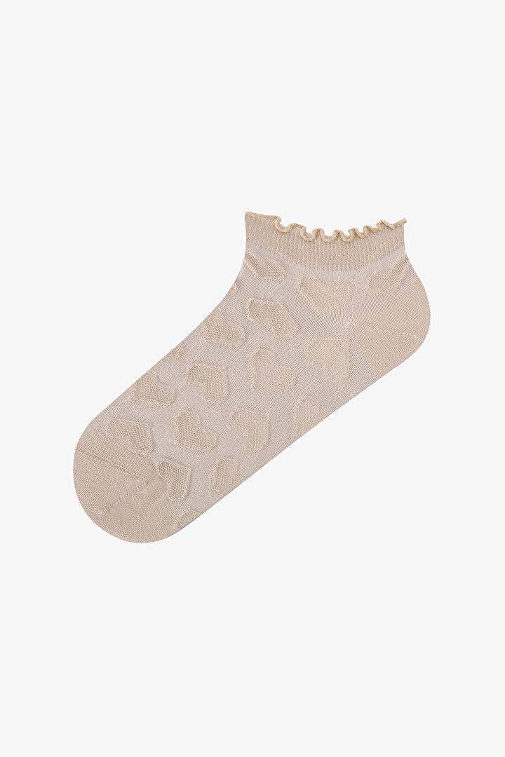 3 Çift Burun Dikişsiz Pamuklu Renkli Kendinden Kalp Desenli Fırfırlı Patik Çorap - 2