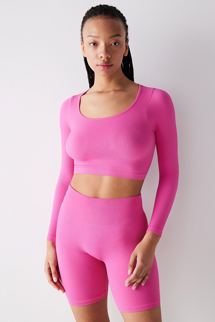 Pembe Yaka Seamless Crop Top - 1