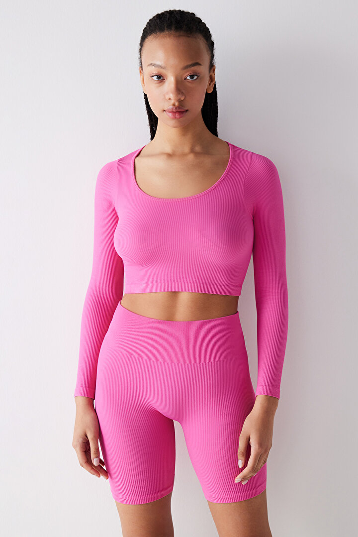 Seamless Ribbed Active Pink Top - 2