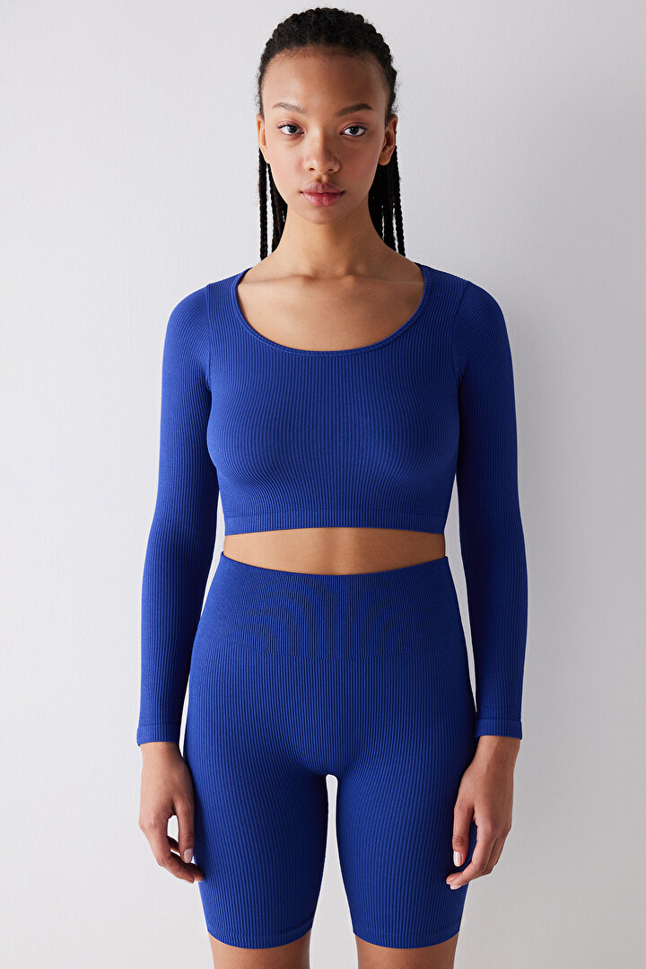 Seamless Ribbed Acive Blue Top - 2