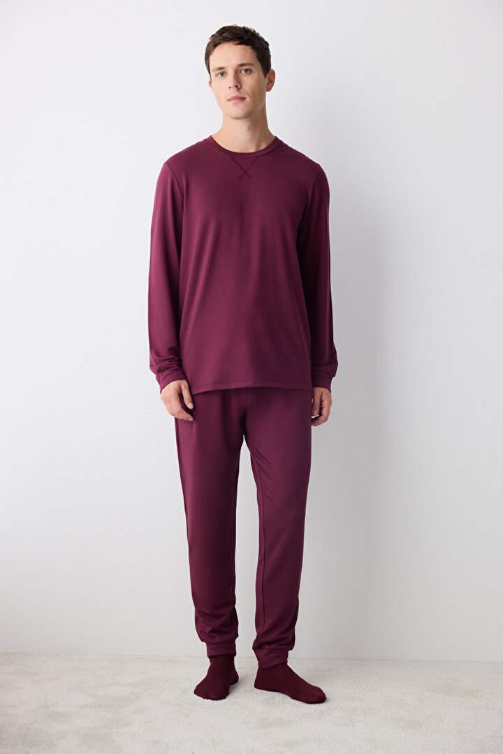 Bordeux Bordo Jogger Pantolon Pijama Takımı - 1