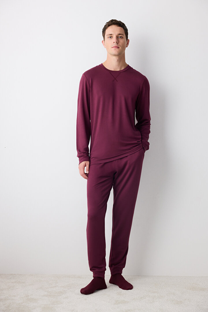 Bordeux Bordo Jogger Pantolon Pijama Takımı - 2