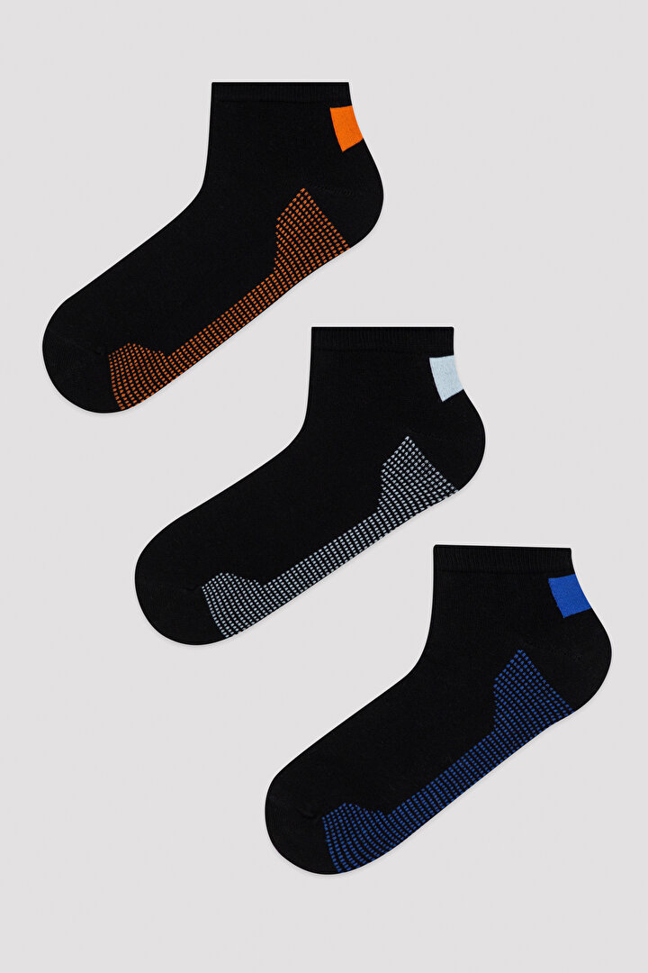 Çok Renkli Basic Black 3lü Patik Çorap - 1